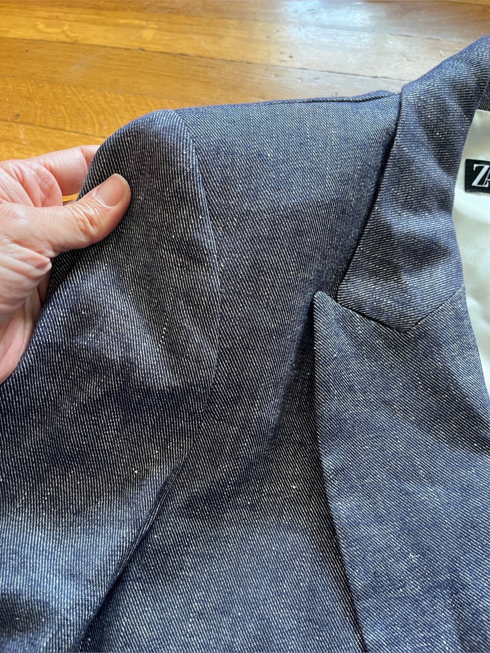 Zara linen blend denim chambray oversized blazer jacket strong shoulder XL blue - Picture 5 of 11